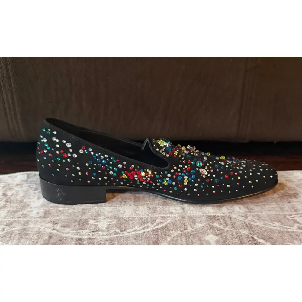 $1550 NEW Giuseppe Zanotti Men's Black Multi Color Slip On Crystal Loafers 7(40)